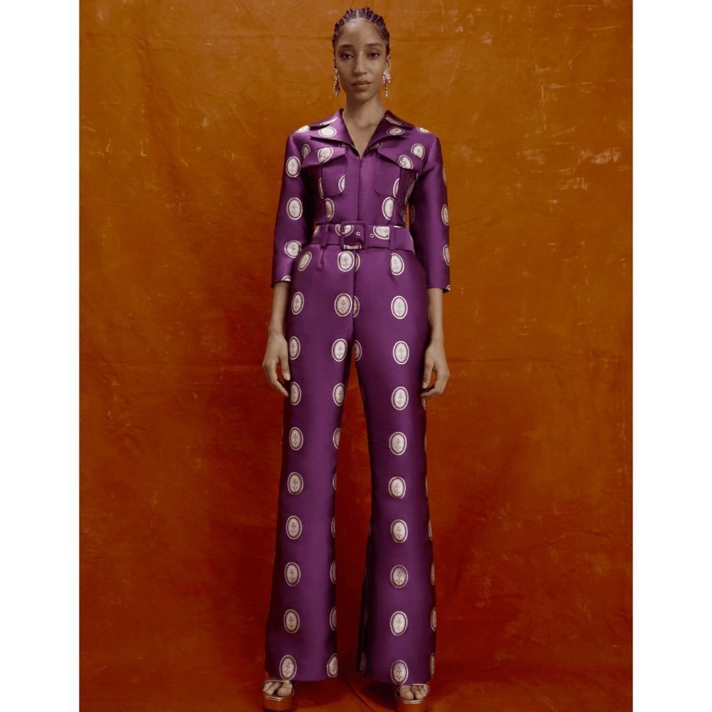 LISOU Jade Dark Purple Cameo Silk Jacquard Jumpsuit SIZE 6 - Picture 16 of 16
